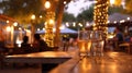 Blur and bokeh of beach bar restaurant for background. Generative Ai. Royalty Free Stock Photo