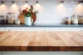 Blur Bokeh Wood Table Top with Modern Kitchen Interior, Perfect for Product Placement