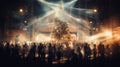 blur crowd celebrate with Christmas tree at venue background. generative AI