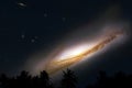 blur galaxy nebula back on night cloud sky silhouette on tree