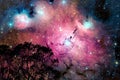 blur galaxy nebula back on night cloud  sky on tree Royalty Free Stock Photo