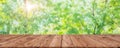 Blur Green Bokeh with Wooden table foreground for Eco Natural Products Advertising Montage Wide Panorama Background Royalty Free Stock Photo