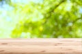 Blur green nature background and wood floor Royalty Free Stock Photo