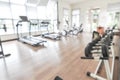 Blur gym background fitness center or health club with blurry sports exercise equipment for aerobic workout Royalty Free Stock Photo