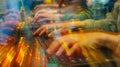 A blur of hands typing feverishly on keyboards as attendees compete in a coding competition at a tech convention Royalty Free Stock Photo
