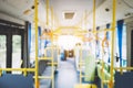 Blur image of interior in city bus, transport, tourism and road Royalty Free Stock Photo