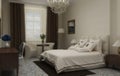 Blur interior design, classic bedroom with master bed and accessories, hotel, resort, spa. Vintage old classic style and decors, Royalty Free Stock Photo