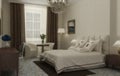 Blur interior design, classic bedroom with master bed and accessories, hotel, resort, spa. Vintage old classic style and decors, Royalty Free Stock Photo