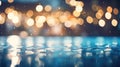 Blur light of bar or pub reflection on blue water swimming pool, summer party Royalty Free Stock Photo