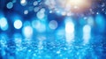 Blur light of bar or pub reflection on blue water swimming pool, summer party Royalty Free Stock Photo