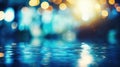 Blur light of bar or pub reflection on blue water swimming pool, summer party Royalty Free Stock Photo