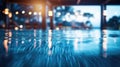 Blur light of bar or pub reflection on blue water swimming pool, summer party Royalty Free Stock Photo