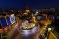 Blur light of car moving at Odean circle landmark in Thailand Royalty Free Stock Photo