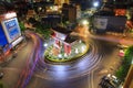 Blur light of car moving at Odean circle landmark in Thailand Royalty Free Stock Photo