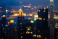 Blur light night view Hong Kong city office building, abstract background