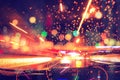 Blur motion night car driving high speed raining on highway road Royalty Free Stock Photo