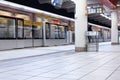 Blur motion of skytrain passing by the platform in Taipei Taiwan Royalty Free Stock Photo