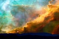 blur nebula and galaxy back on night sky silhouette mountain Royalty Free Stock Photo