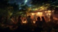 blur people in a party celebration at night background with festive lighting. generative AI
