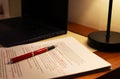 Blur proofreading paper on table Royalty Free Stock Photo