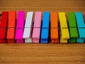Blur row of colorful wooden pegs Royalty Free Stock Photo