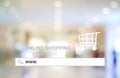 Blur store and bokeh light with address bar, online shopping background Royalty Free Stock Photo