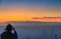 Blur Tourist take photo Fuji mountain in the evening scene