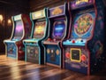 Blur View of Arcade Machine on Polished Wooden Floor Creates Captivating Realism.