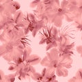Blur Watercolor Illustration. Pink Flower Garden. Scarlet Seamless Texture. Coral Hibiscus Plant. Pattern Illustration. Tropical T