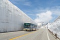 Blur windshield bus move along snow wall at tateyama kurobe alpine route Royalty Free Stock Photo