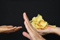 Asking potato chips. stock photo