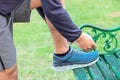 Blur Young athlete man with running shoes in the park outdoor, male runner jogging on the road outside, asian Fitness walking and Royalty Free Stock Photo