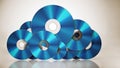 Bluray discs arranged as a cloud symbol. Data storage concept. 3D illustration Royalty Free Stock Photo