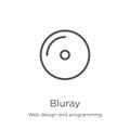 bluray icon vector from web design and programming collection. Thin line bluray outline icon vector illustration. Outline, thin