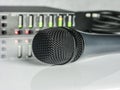 Blured audio DSP with Led Diods And Microphone in front Royalty Free Stock Photo