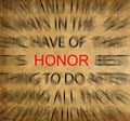 Blured text on vintage paper with focus on HONOR Royalty Free Stock Photo