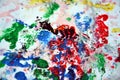 Mix blue green pink yellow red white gray abstract wet paint background. Painting spots. Royalty Free Stock Photo