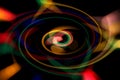 Blurred abstract background. Image of red, blue, green and yellow circles and wavy lines of different sizes Royalty Free Stock Photo