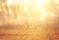 Blurred abstract photo of light burst among trees and glitter bokeh lights