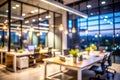 Blurry abstract office interior at night Royalty Free Stock Photo