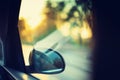 Blurred action from car at high speed with sunlights. Travel, trip concept