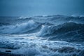 Blurred background of black blue waves with grainy texture Royalty Free Stock Photo