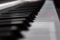 Blurred background. Black and white piano keys close up frontal view, classical musical instrument Royalty Free Stock Photo