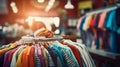 Blurred Background of a Bustling Charity Shop: Thrift Store Scene. Generative ai