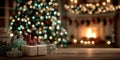 Blurred background of Christmas presents under tree Royalty Free Stock Photo