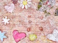 Blurred background at different times of the year.Gingerbread hearts, snowflakes, flower