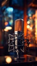 A blurred background enhances the focus on a professional microphone for sound recording.