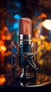 A blurred background enhances the focus on a professional microphone for sound recording.