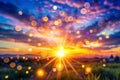 Blurred Background of Evening Sunset Sky with Flare Light Royalty Free Stock Photo
