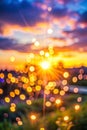 Blurred Background of Evening Sunset Sky with Flare Light Royalty Free Stock Photo